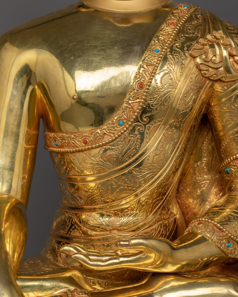Grand Seated Shakyamuni Buddha Sculpture | 24K Gold Gilded Majesty