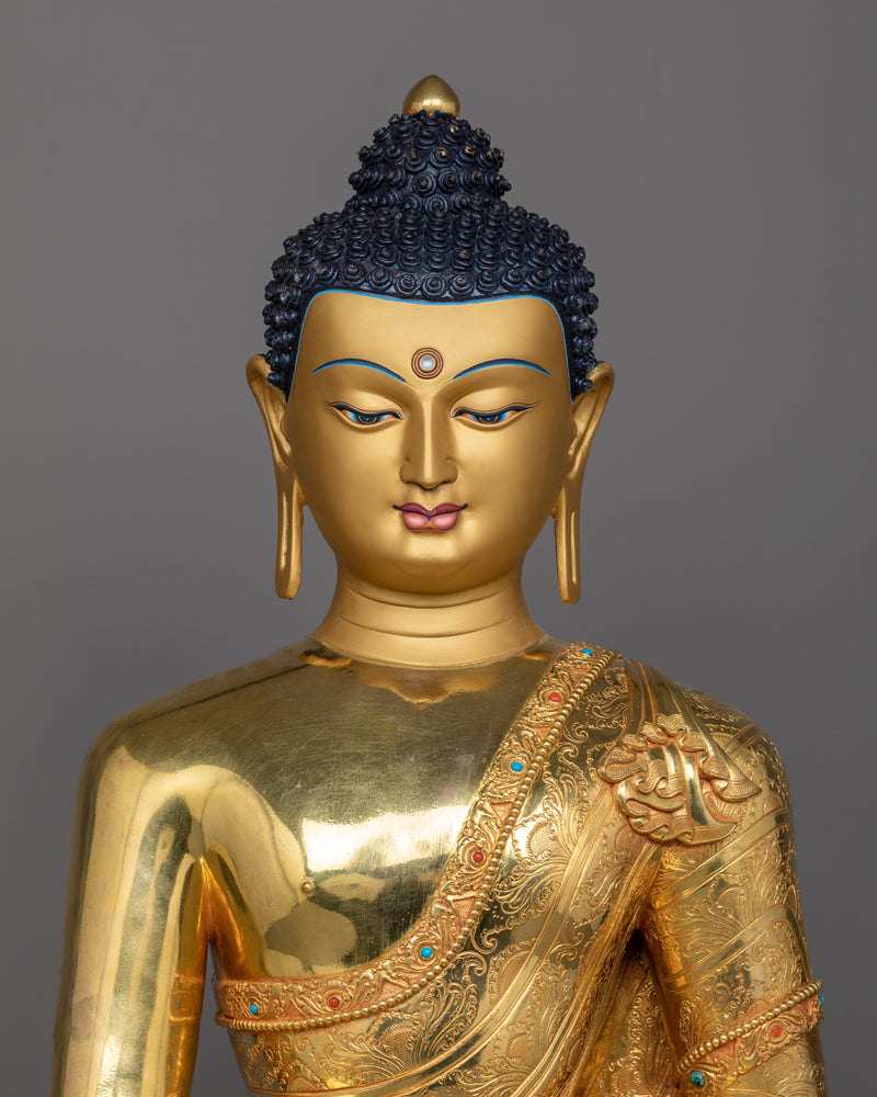 Grand Seated Shakyamuni Buddha Sculpture | 24K Gold Gilded Majesty