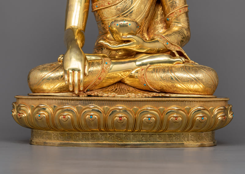 Grand Seated Shakyamuni Buddha Sculpture | 24K Gold Gilded Majesty