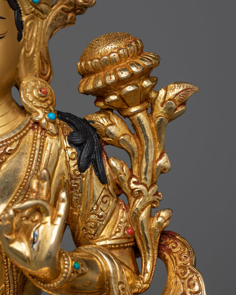 Serene White Tara Goddess Statue | 24K Gold Gilded Nepalese Sculpture