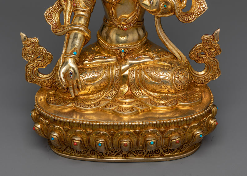 Serene White Tara Goddess Statue | 24K Gold Gilded Nepalese Sculpture