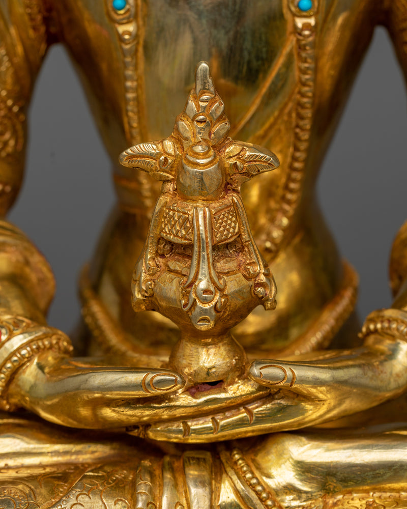 Majestic Amitayus Sculpture | 24K Gold Gilded for Shrine Elegance