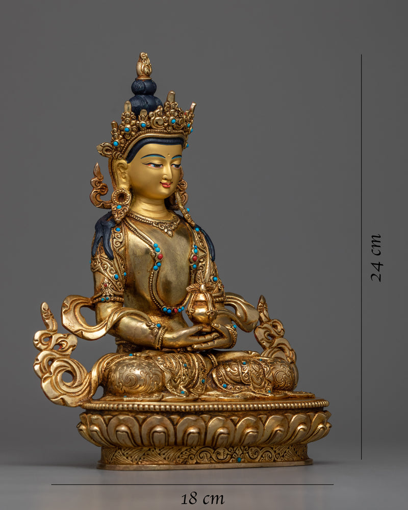 Buddhism Amitayus Buddha Statue | 24K Gold Illumination for Spiritual Renewal