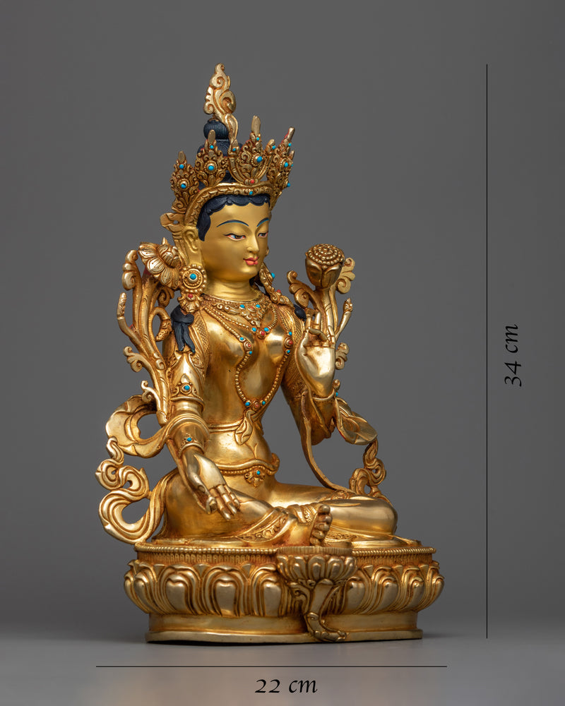 Goddess Green Tara Buddhism Statue | 24K Gold Radiance for Spiritual Grace