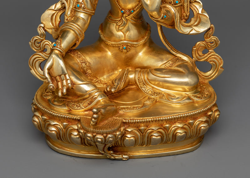 Goddess Green Tara Buddhism Statue | 24K Gold Radiance for Spiritual Grace