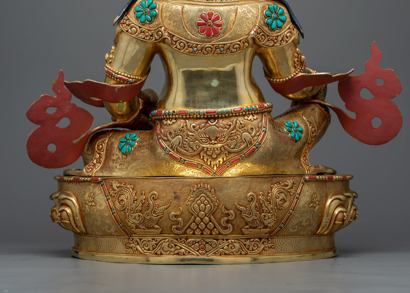 Dzambhala Wealth Deity Statue | A Symphony of 24K Gold and Gemstone Craftsmanship
