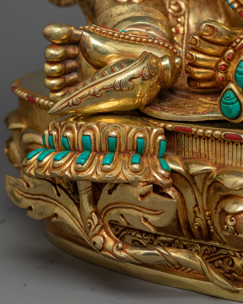 Dzambhala Wealth Deity Statue | A Symphony of 24K Gold and Gemstone Craftsmanship