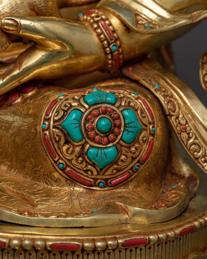 Dzambhala Wealth Deity Statue | A Symphony of 24K Gold and Gemstone Craftsmanship