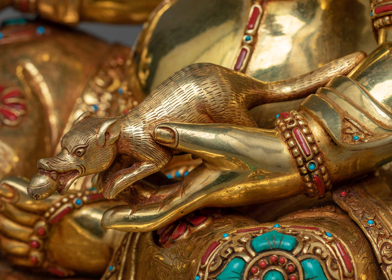 Dzambhala Wealth Deity Statue | A Symphony of 24K Gold and Gemstone Craftsmanship