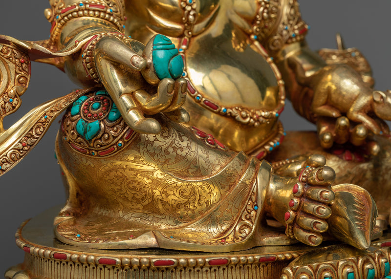 Dzambhala Wealth Deity Statue | A Symphony of 24K Gold and Gemstone Craftsmanship