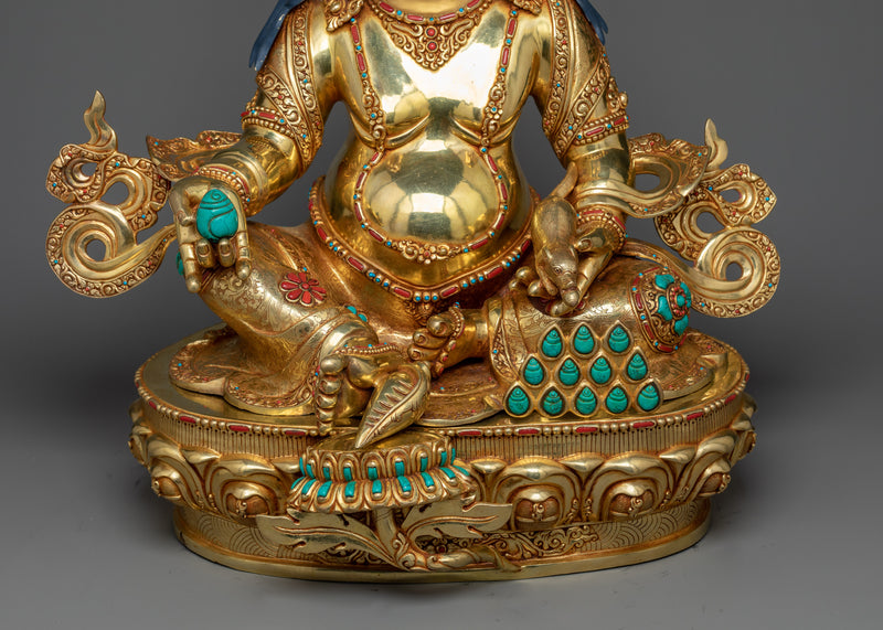 Dzambhala Wealth Deity Statue | A Symphony of 24K Gold and Gemstone Craftsmanship