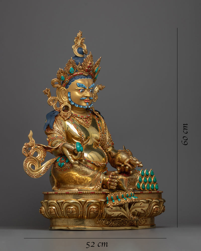 Dzambhala Wealth Deity Statue | A Symphony of 24K Gold and Gemstone Craftsmanship