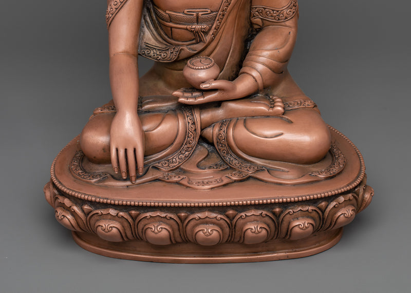 Namo Shakyamuni Buddha Oxidized Statue | Timeless Tranquility in Copper