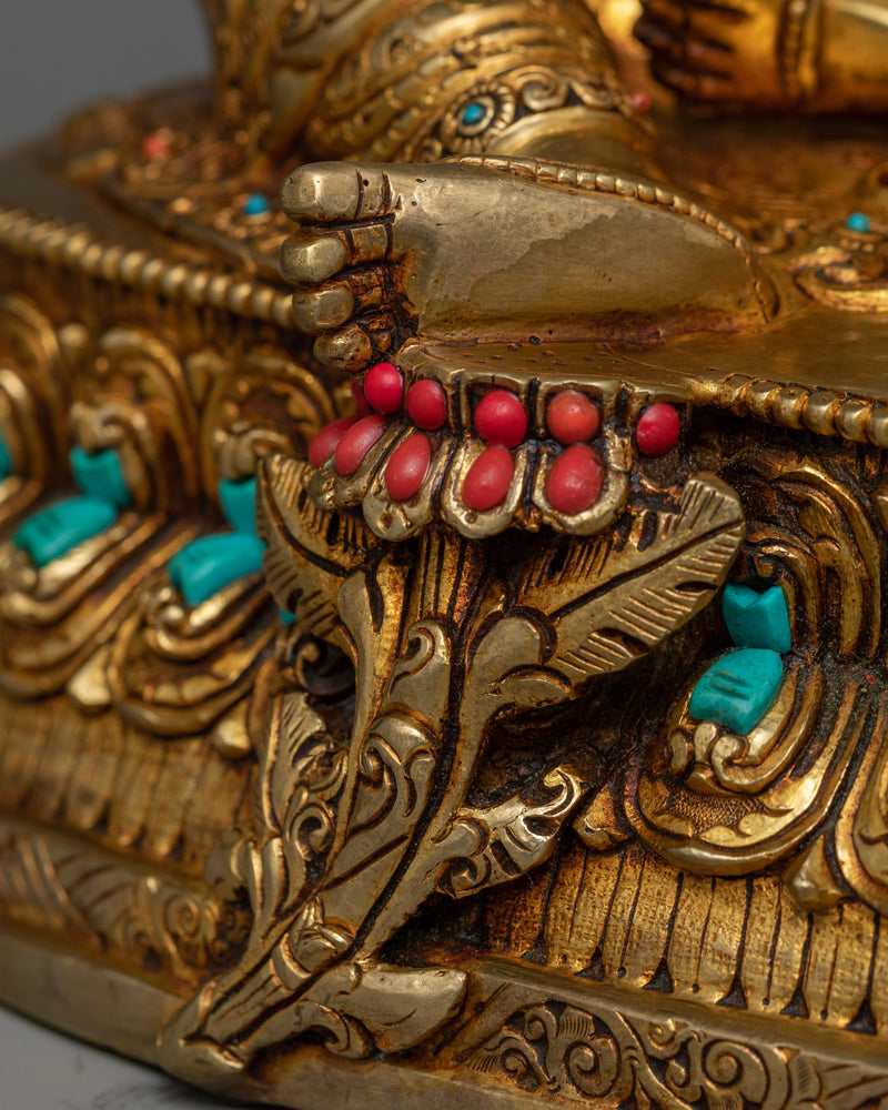 Enchanting Tibetan Green Tara Statue | 24K Gold Gilded Copper Sculpture
