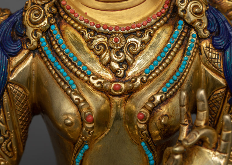 Enchanting Tibetan Green Tara Statue | 24K Gold Gilded Copper Sculpture