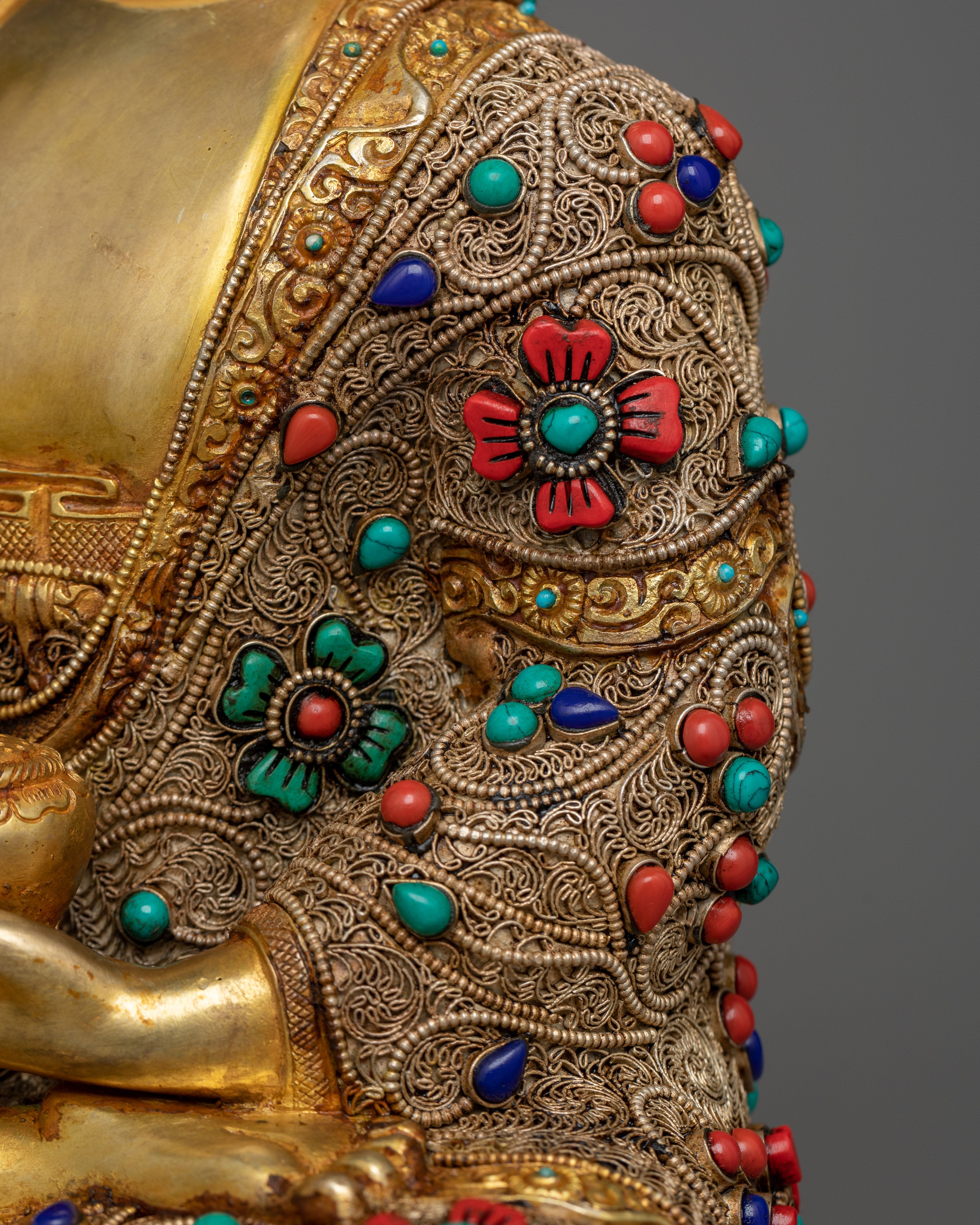 Resplendent Gautam Buddha Statue | Hand Carved Gemstones Embedded