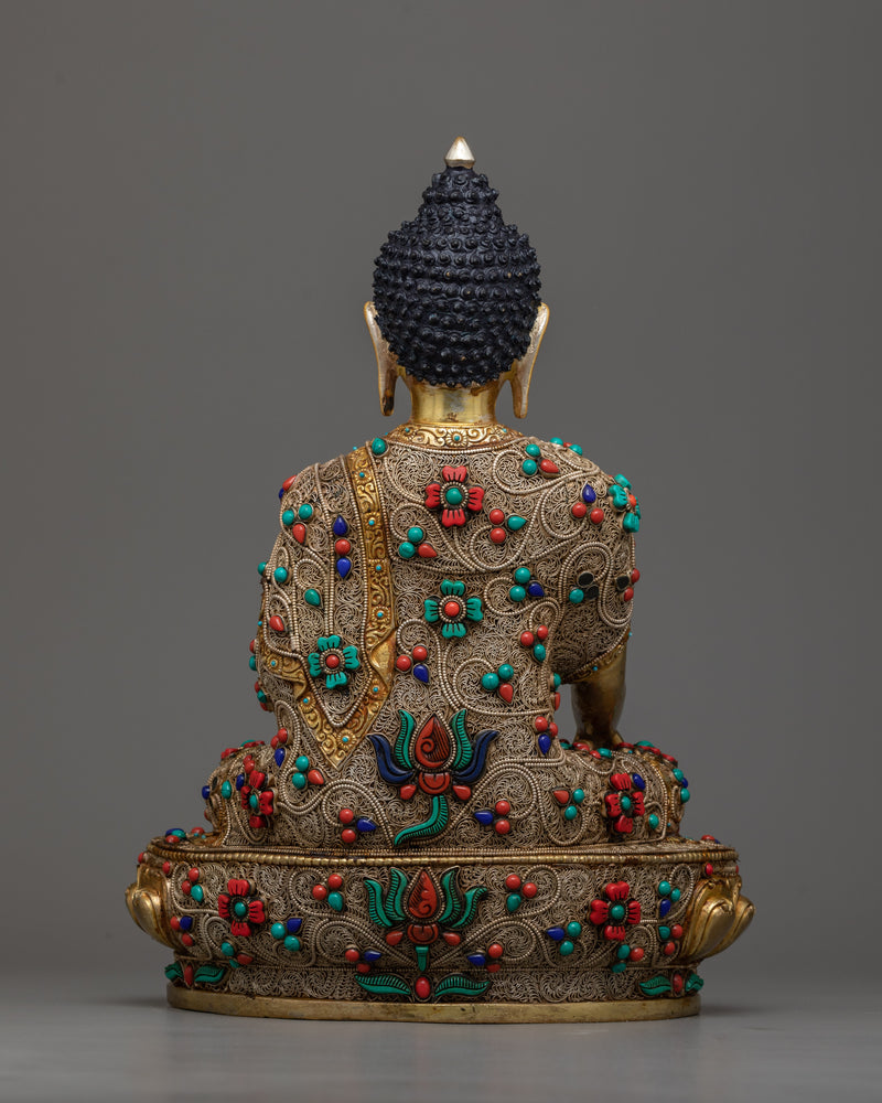 Resplendent Gautam Buddha Statue | Hand Carved Gemstones Embedded