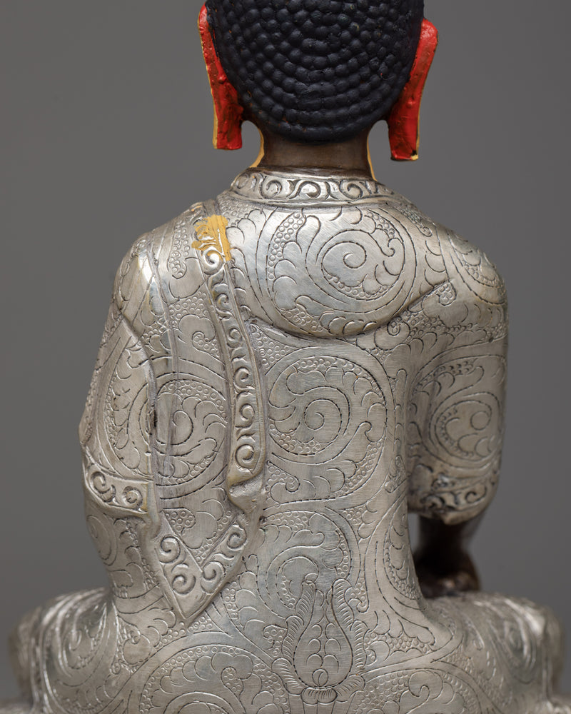 Lord Shakyamuni Buddha in Silver and Gold | Himalayan Handmade Artwork