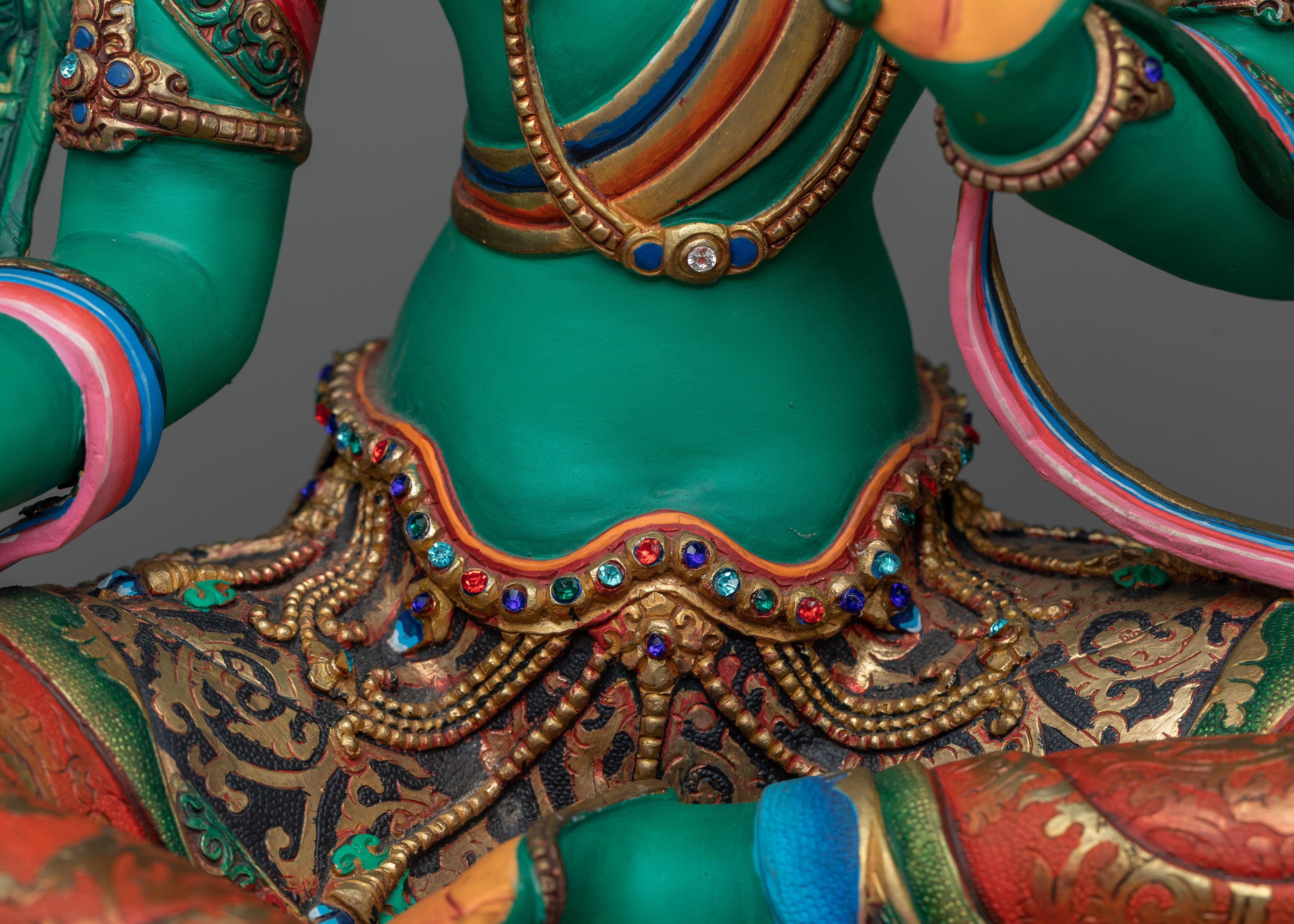 Painted Greentara Statuette | Icon of Compassion