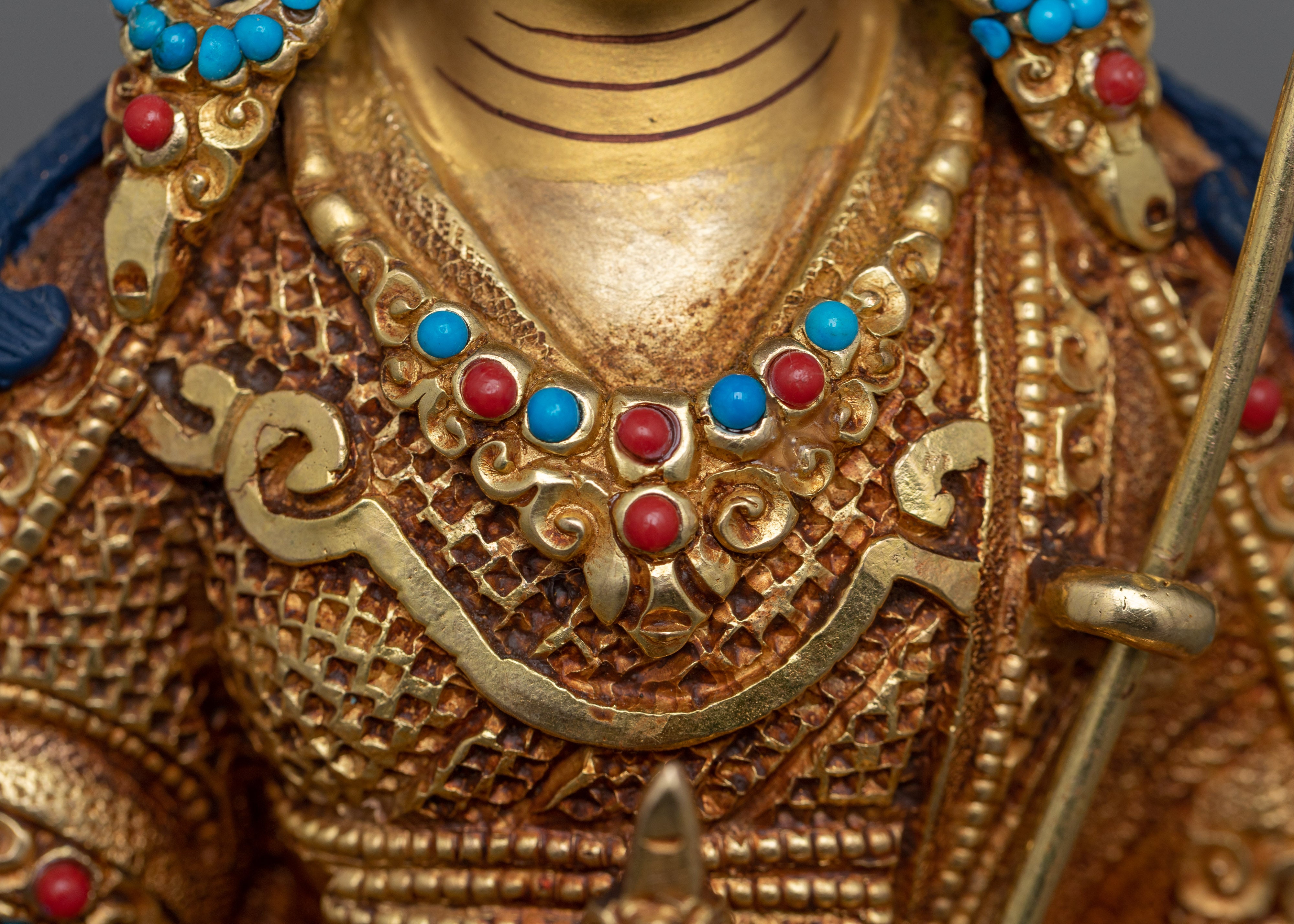 Dusum Sangye Guru Rinpoche Statue | 24K Gold Gilded Copper