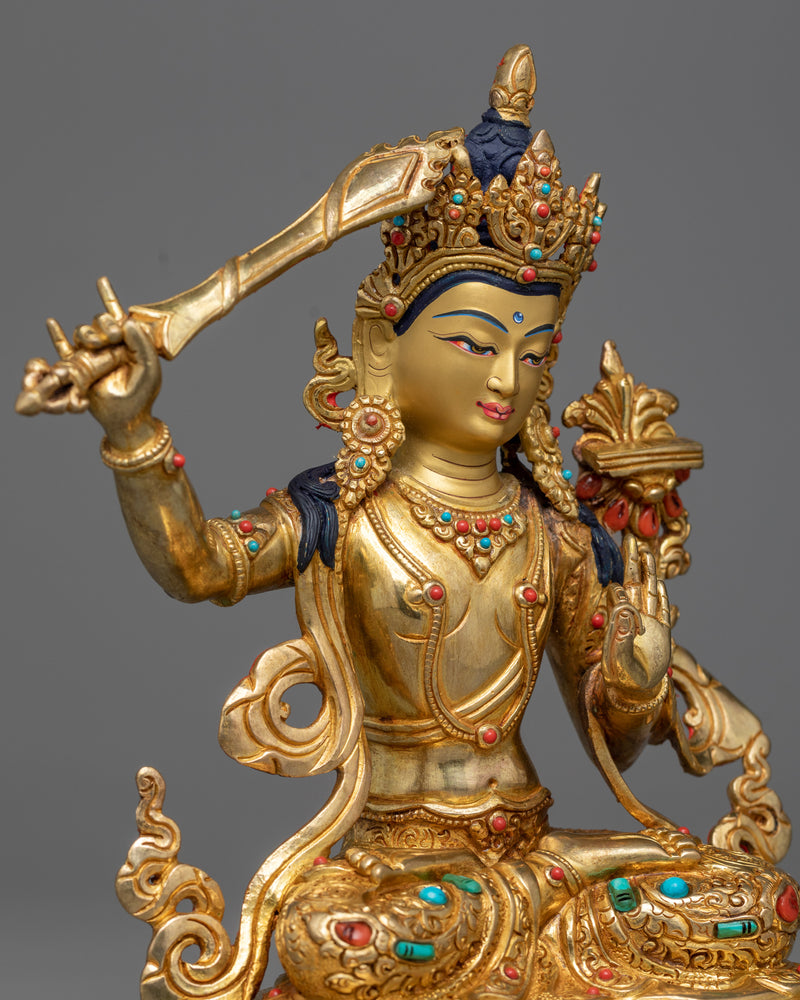Bodhisattva Manjushree Statue | Wisdom in 24K Gold and Copper Sculpture
