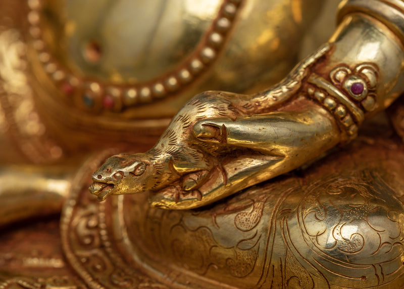 Yellow Dzambhala Practice Sculpture | Wealth Deity in 24K Gold Gilded Art Form