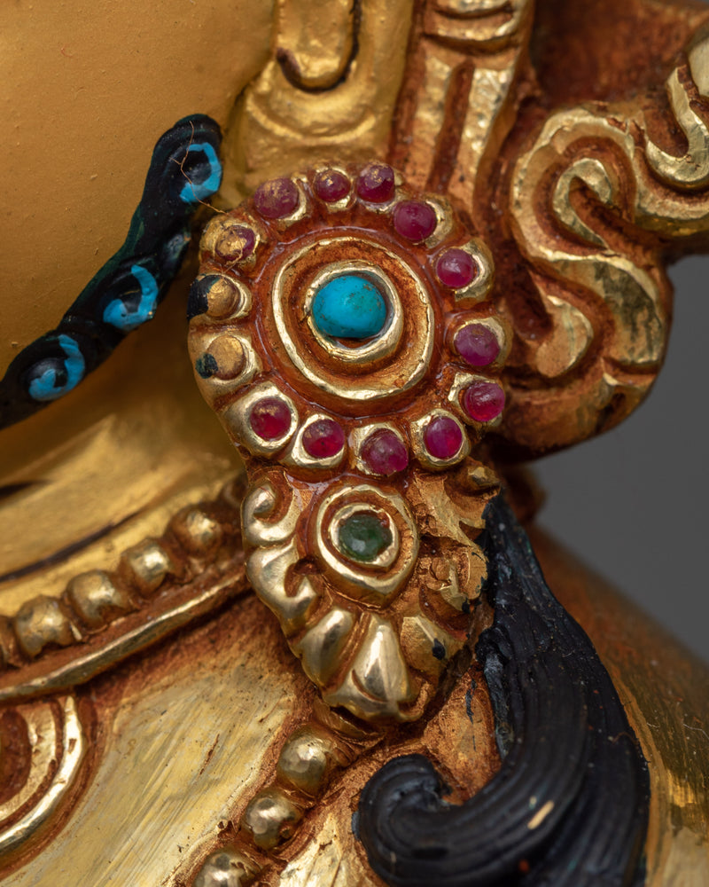Yellow Dzambhala Practice Sculpture | Wealth Deity in 24K Gold Gilded Art Form