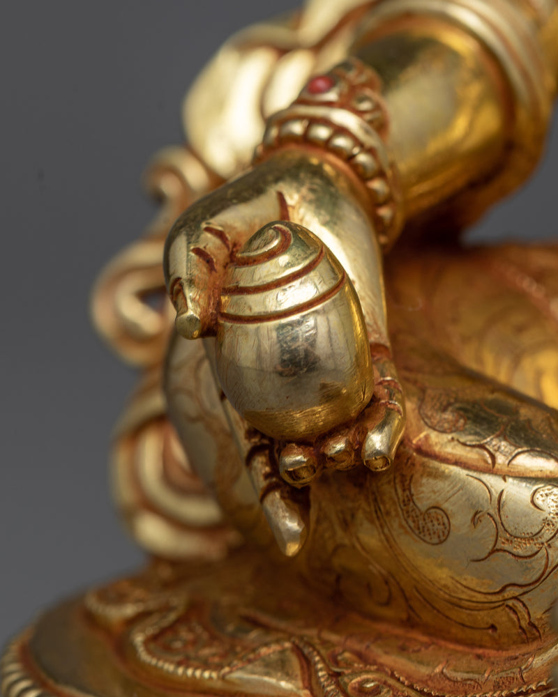 Yellow Dzambhala Practice Sculpture | Wealth Deity in 24K Gold Gilded Art Form