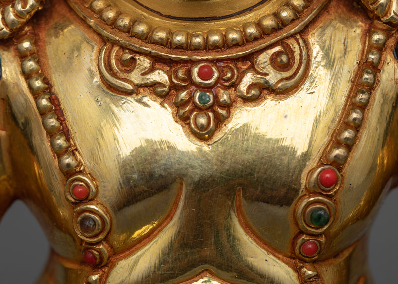 Yellow Dzambhala Practice Sculpture | Wealth Deity in 24K Gold Gilded Art Form