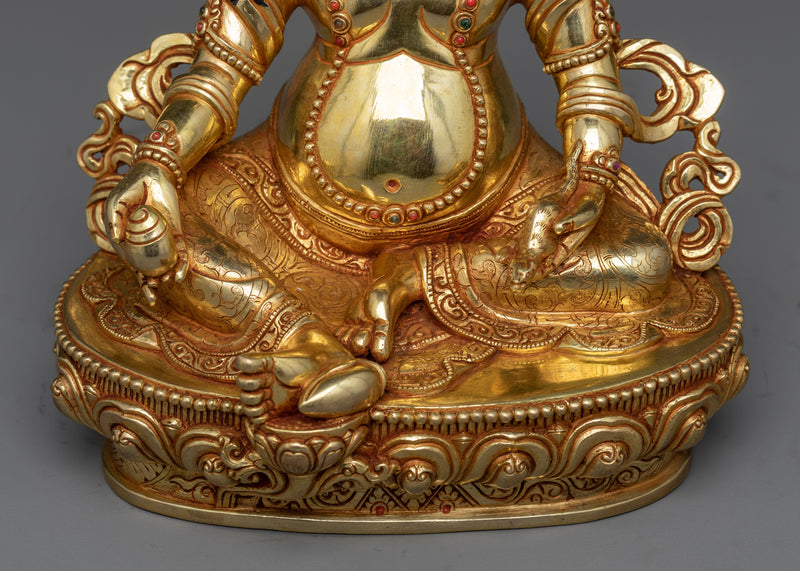 Yellow Dzambhala Practice Sculpture | Wealth Deity in 24K Gold Gilded Art Form