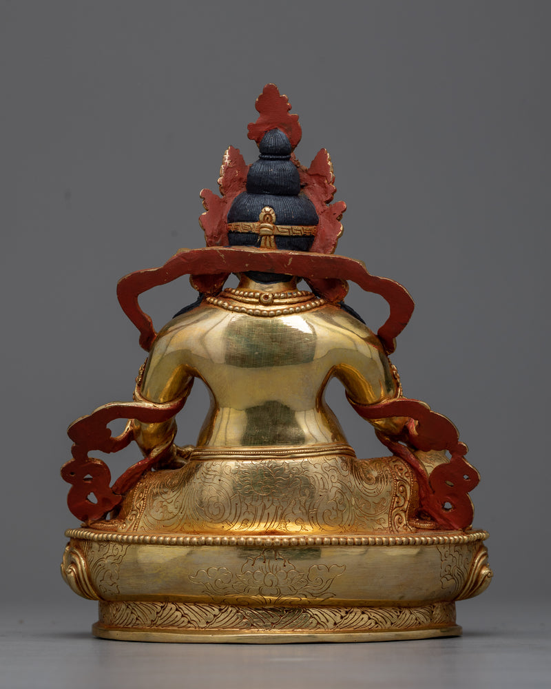 Yellow Dzambhala Practice Sculpture | Wealth Deity in 24K Gold Gilded Art Form