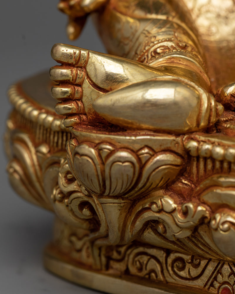 Yellow Dzambhala Practice Sculpture | Wealth Deity in 24K Gold Gilded Art Form