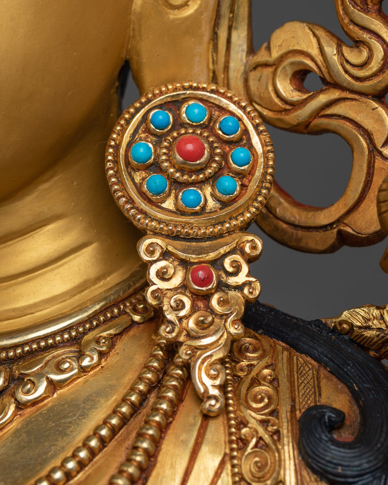 Majestic 24K Gold-Gilded Green Tara Sculpture | A Beacon of Compassion