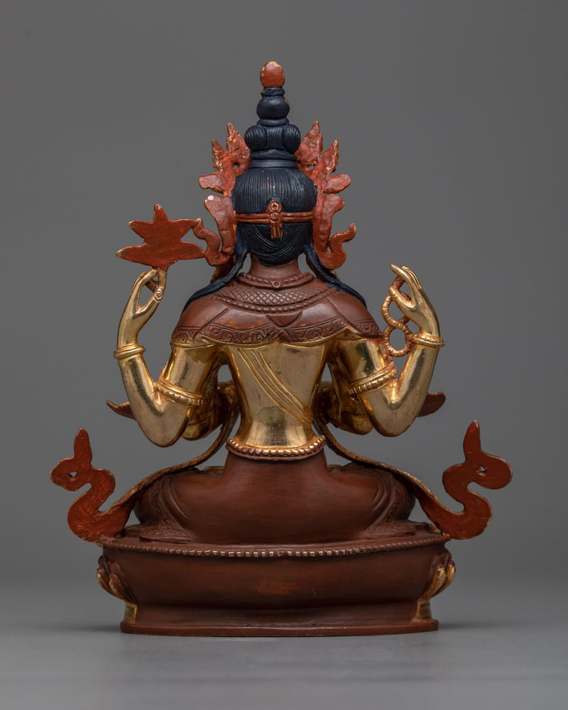 24K Gold-Gilded 4-Arm Chenrezig Bodhisattva Statue | Compassion in Every Direction