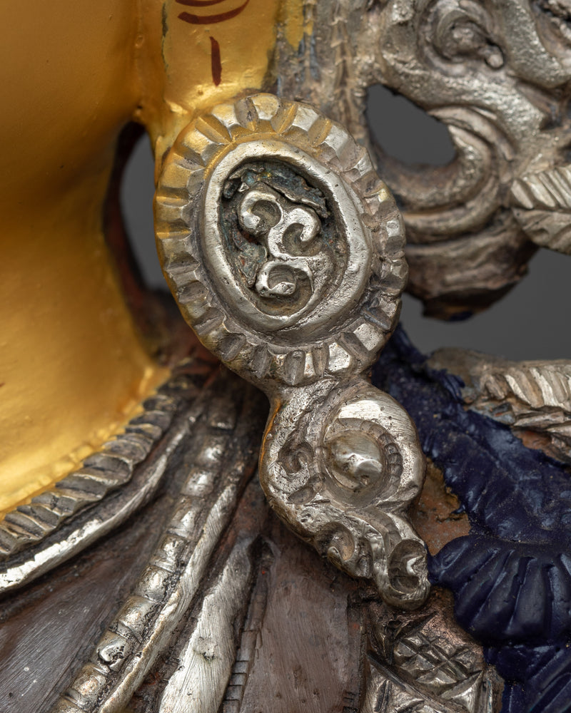 Green Tara Buddha Statue | Silver & Gold Harmony in Oxidized Copper