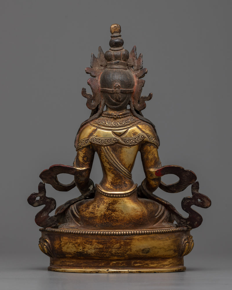 Amitayus, The Buddha of Long Life | Antique Gold Gilded Copper Statue