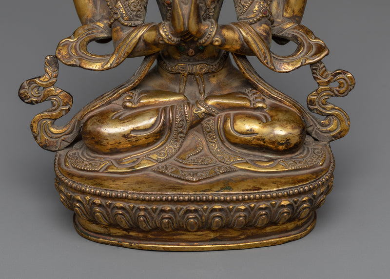 Chenrezig Buddh Statue | Golden Compassionate Vision in Copper Form