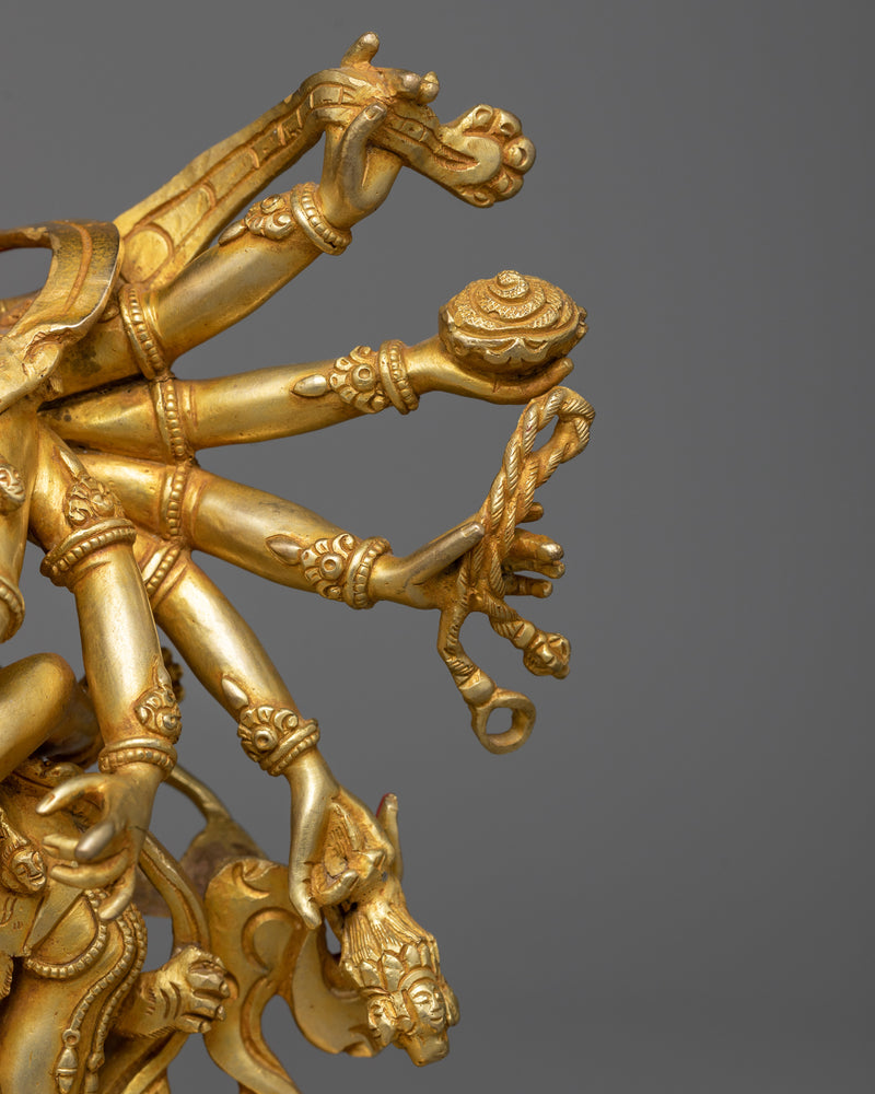 Majestic 12-Armed Chakrasamvara Copper Statue | 24K Gold Gilded Sculpture