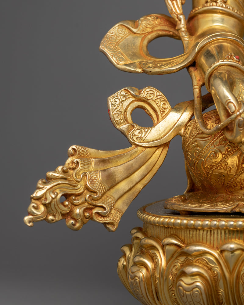Green Tara Bosatsu Statue | 24K Gold Gilded with Gemstones | Japanese Altar, Shrine