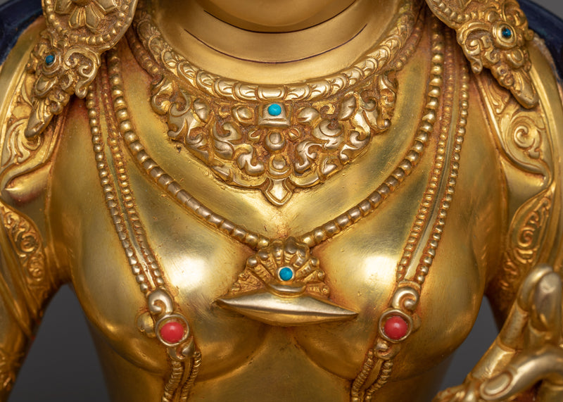 Green Tara Bosatsu Statue | 24K Gold Gilded with Gemstones | Japanese Altar, Shrine