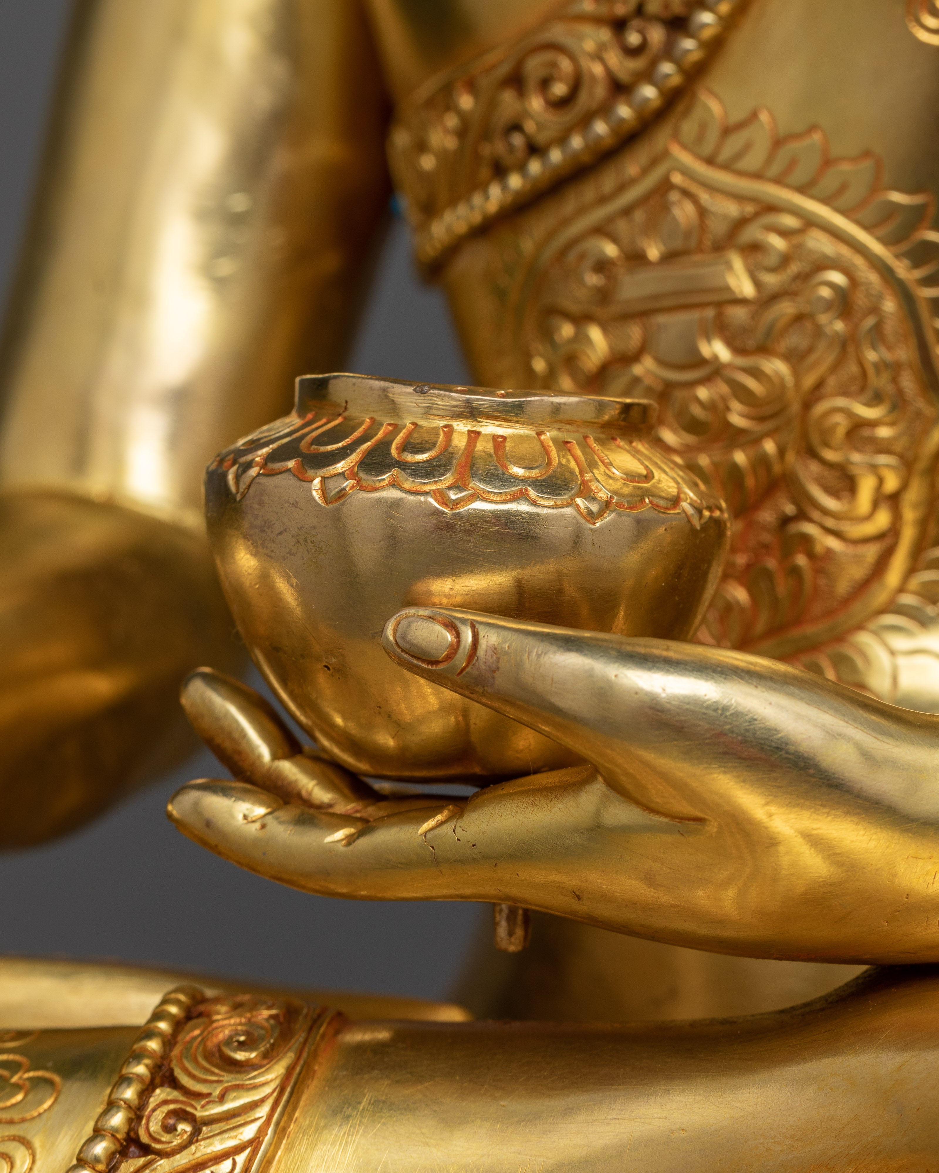 Majestic Bhagavan Shakyamuni Sculpture | 24K Gold Gilded Copper Statue