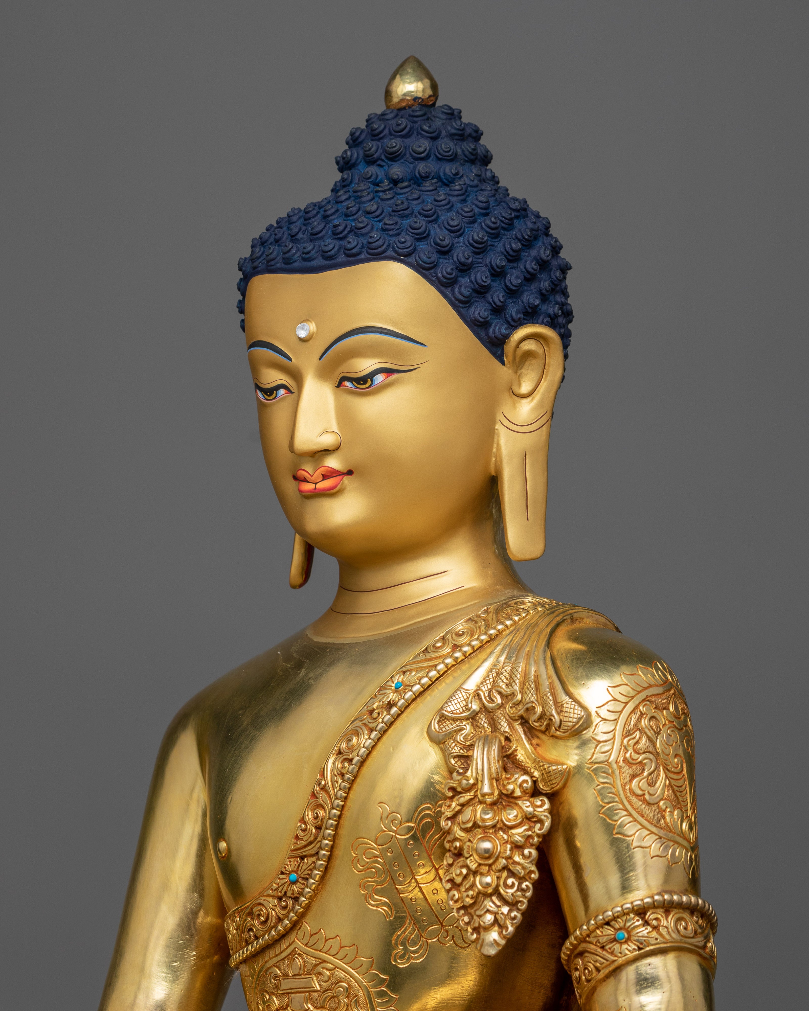 Majestic Bhagavan Shakyamuni Sculpture | 24K Gold Gilded Copper Statue