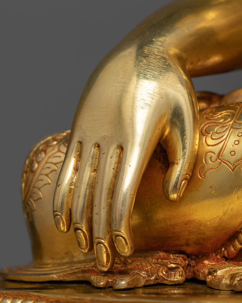 Majestic Bhagavan Shakyamuni Sculpture | 24K Gold Gilded Copper Statue