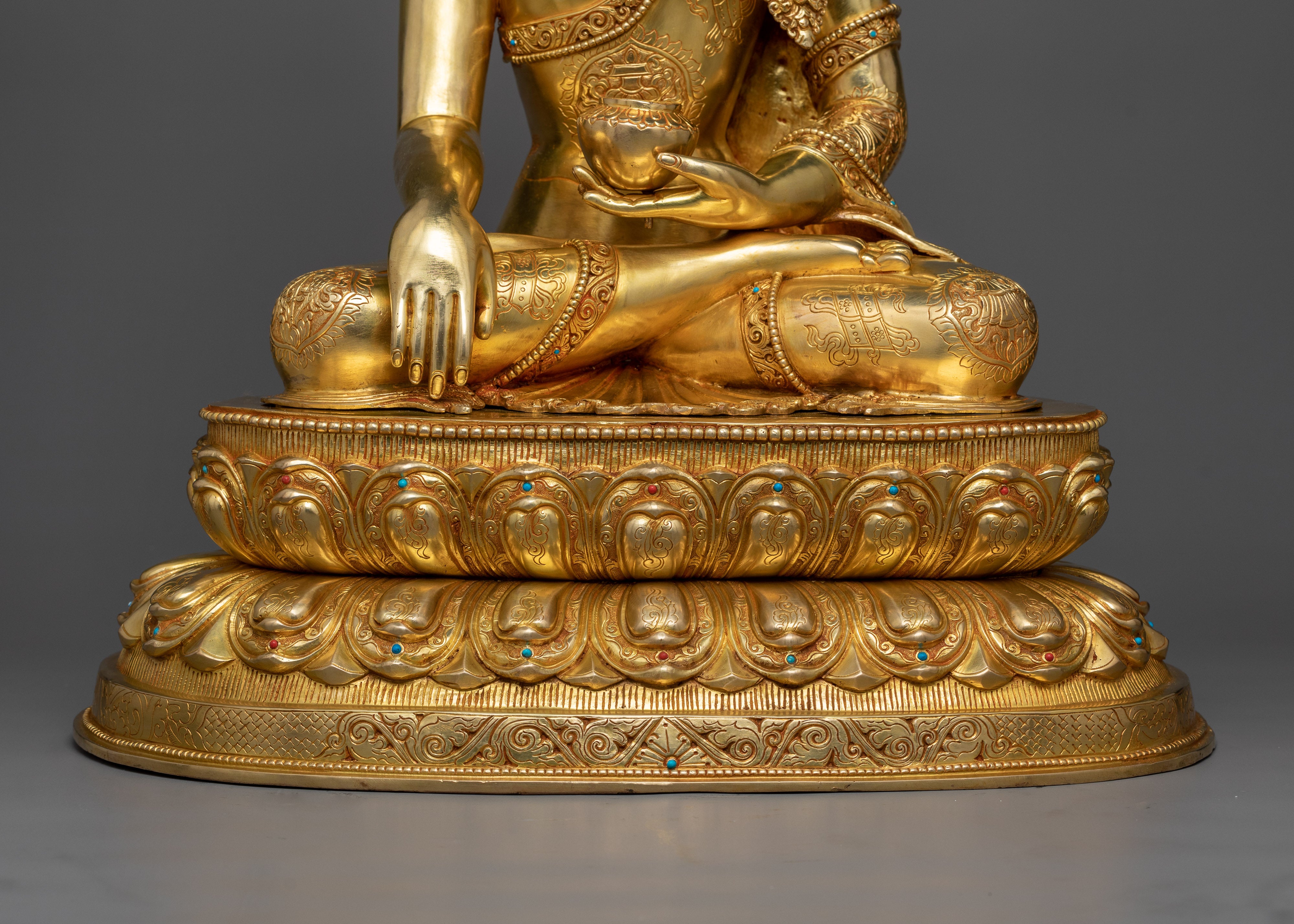 Majestic Bhagavan Shakyamuni Sculpture | 24K Gold Gilded Copper Statue