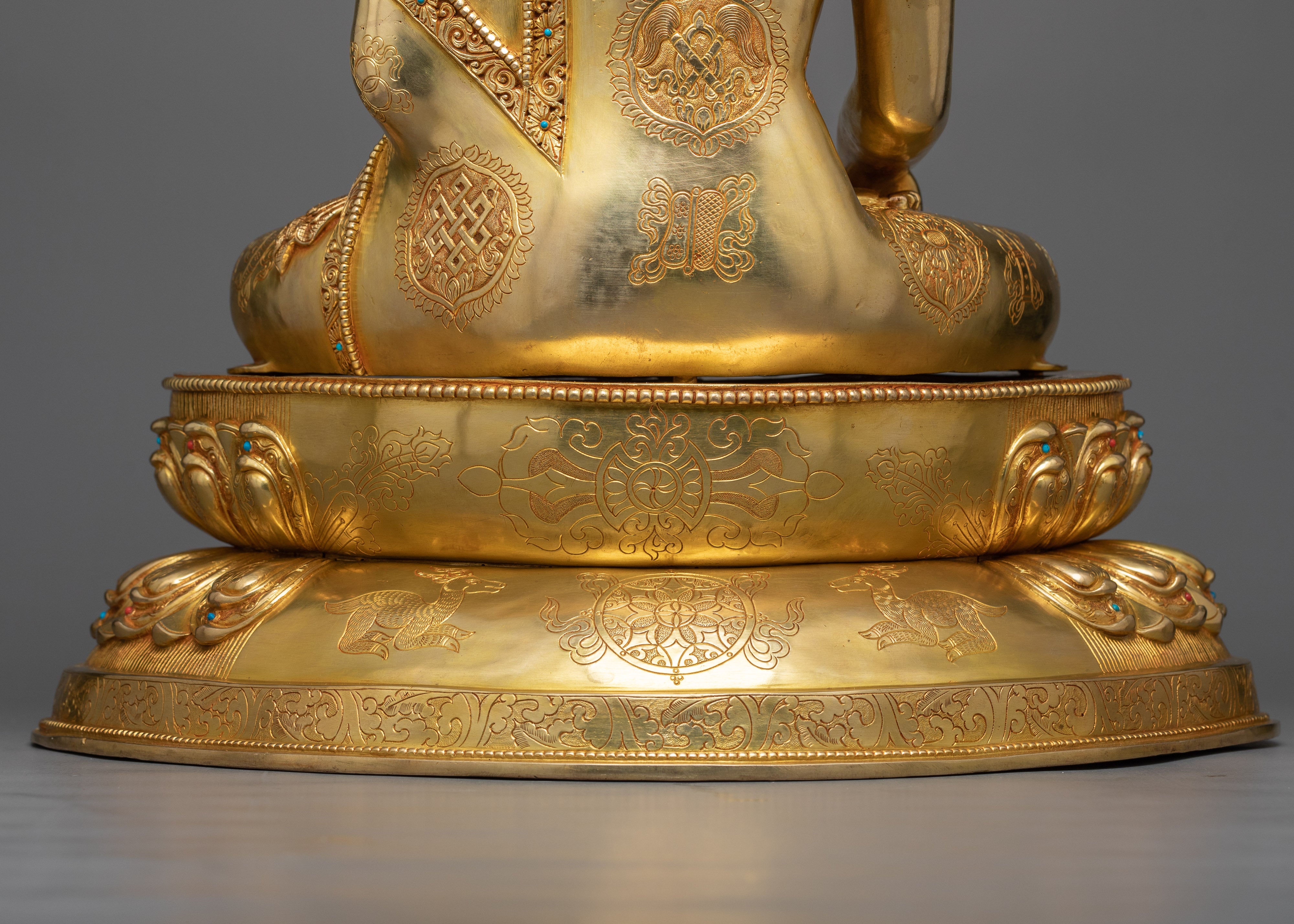 Majestic Bhagavan Shakyamuni Sculpture | 24K Gold Gilded Copper Statue