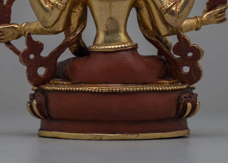 Six-Armed Vasudhara in Oxidized Copper | 24K Gold Gilded Statue From Nepal