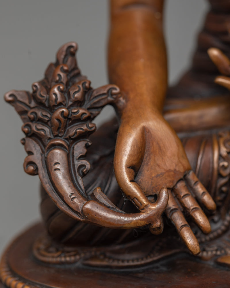 Healing Medicine Buddha Sculpture in Oxidized Copper | Traditional Artwork