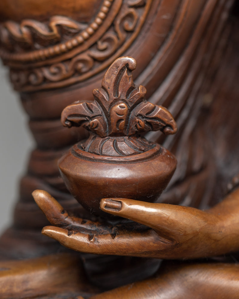 Healing Medicine Buddha Sculpture in Oxidized Copper | Traditional Artwork