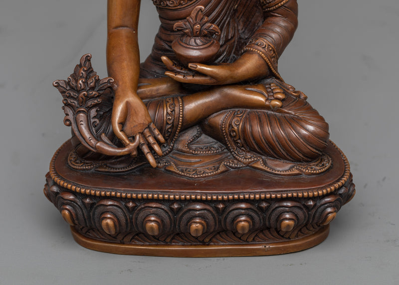 Healing Medicine Buddha Sculpture in Oxidized Copper | Traditional Artwork