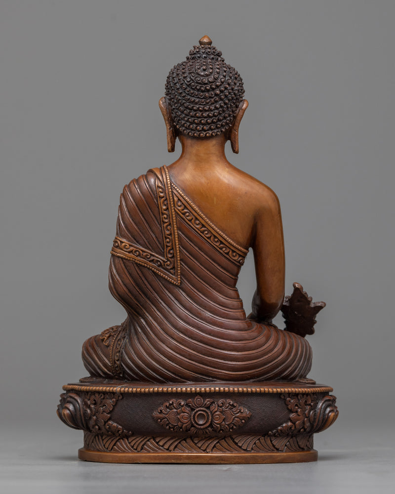 Healing Medicine Buddha Sculpture in Oxidized Copper | Traditional Artwork